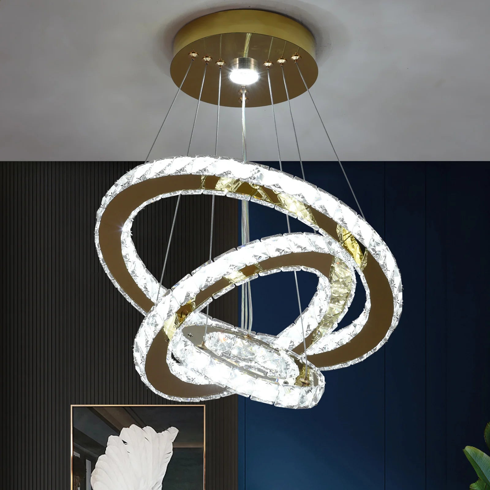 French Luxury 3-Ring Crystal Chandelier - Modern LED Light
