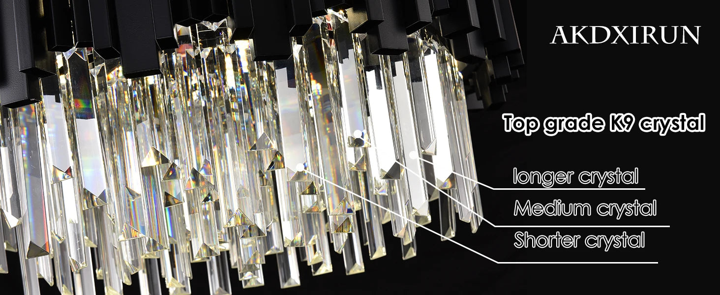 Modern Black Crystal Chandelier - Luxury 9-Light Fixture