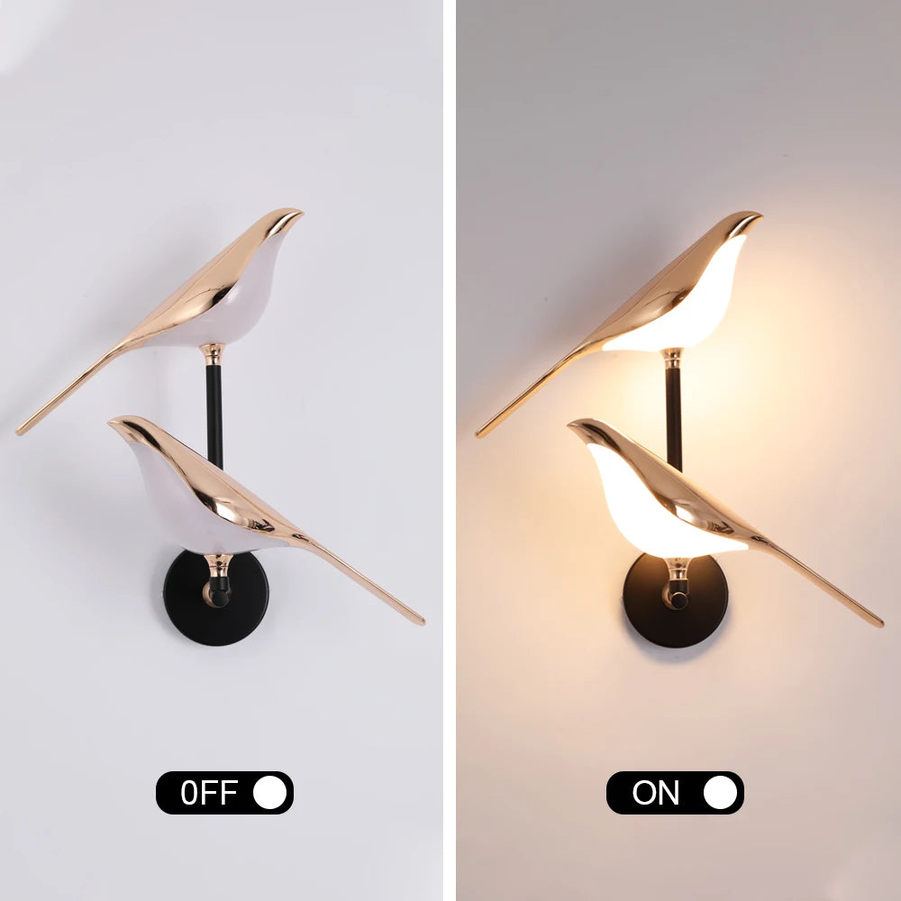 Creative Nordic Rotatable Bird Wall Light - Golden Crystal LED Sconce