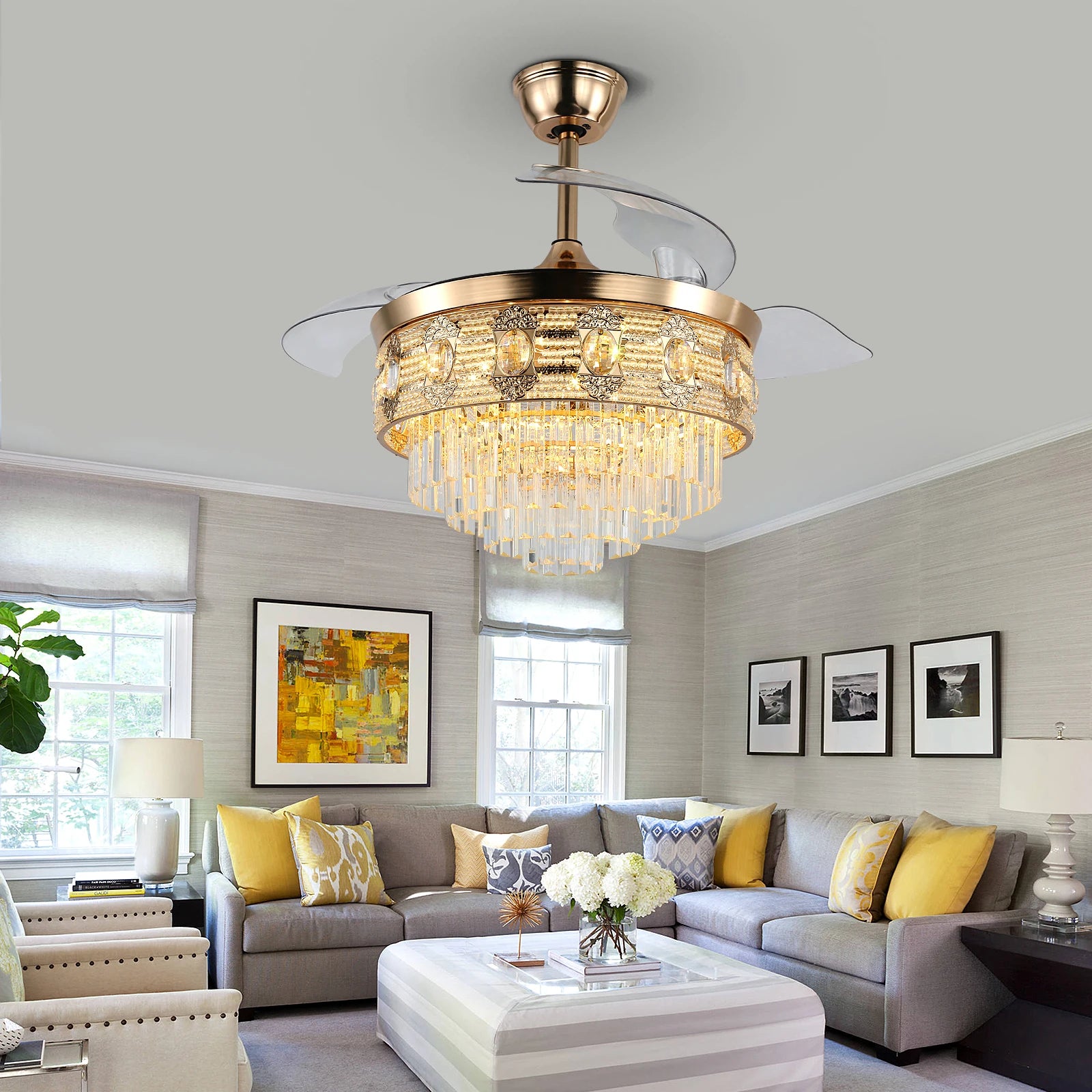 Luxury Gold Smart Ceiling Fan Chandelier - 42"