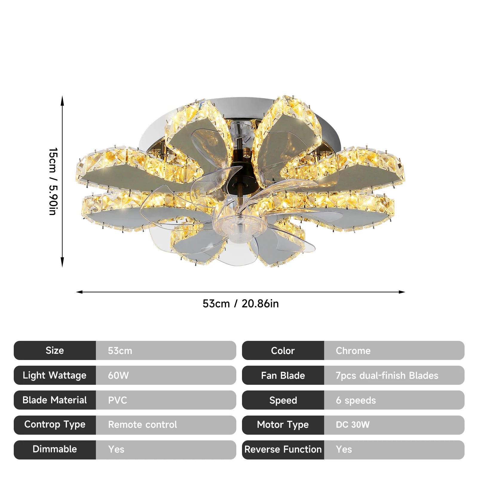 Modern Luxury Crystal Ceiling Fan Chandelier