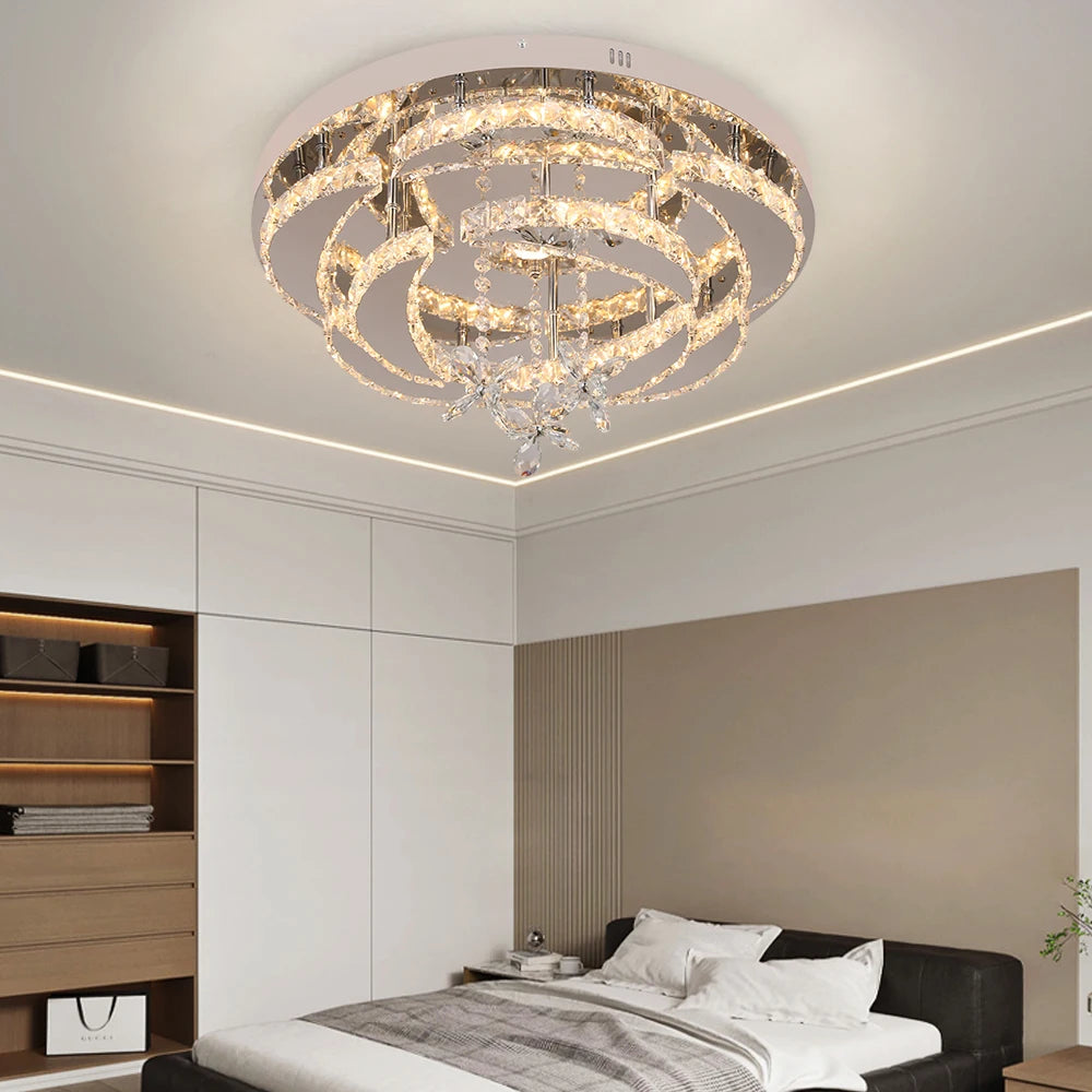 Luxury K9 Crystal Chandelier - Modern Dimmable LED Flush Mount