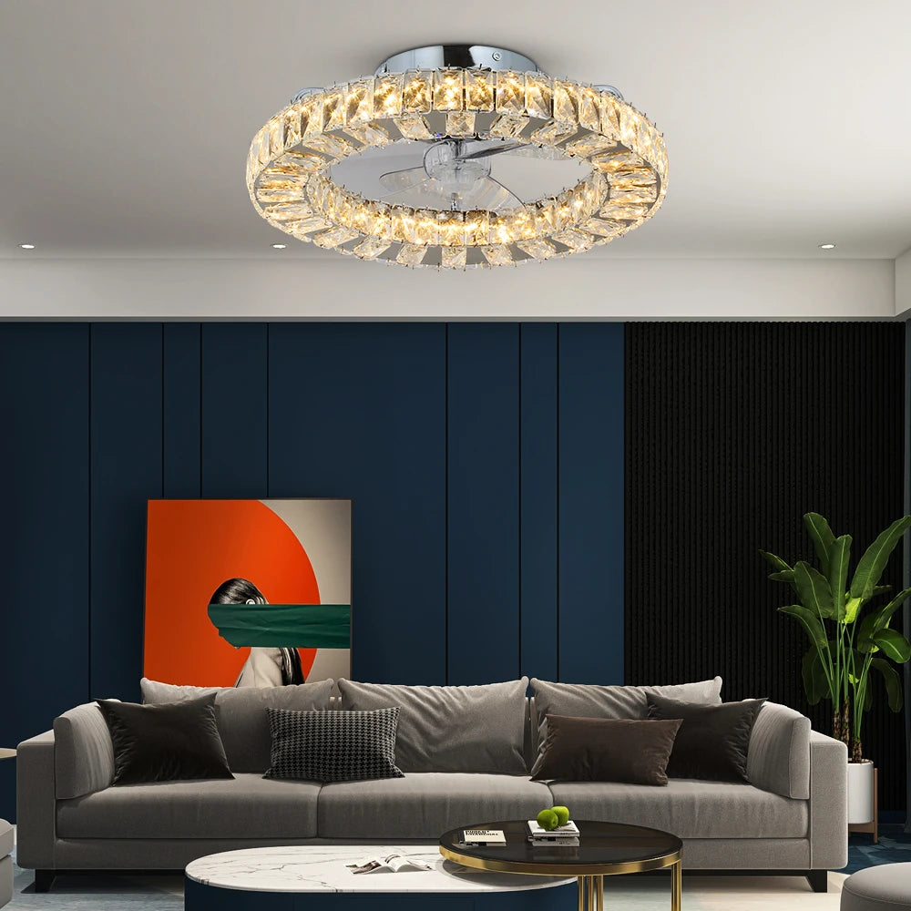 Luxury Crystal Chandelier Ceiling Fan with LED & Remote