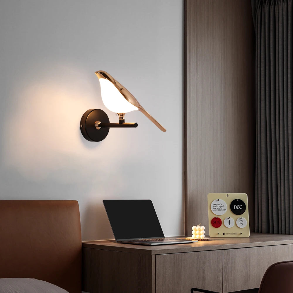 Creative Nordic Rotatable Bird Wall Light - Golden Crystal LED Sconce