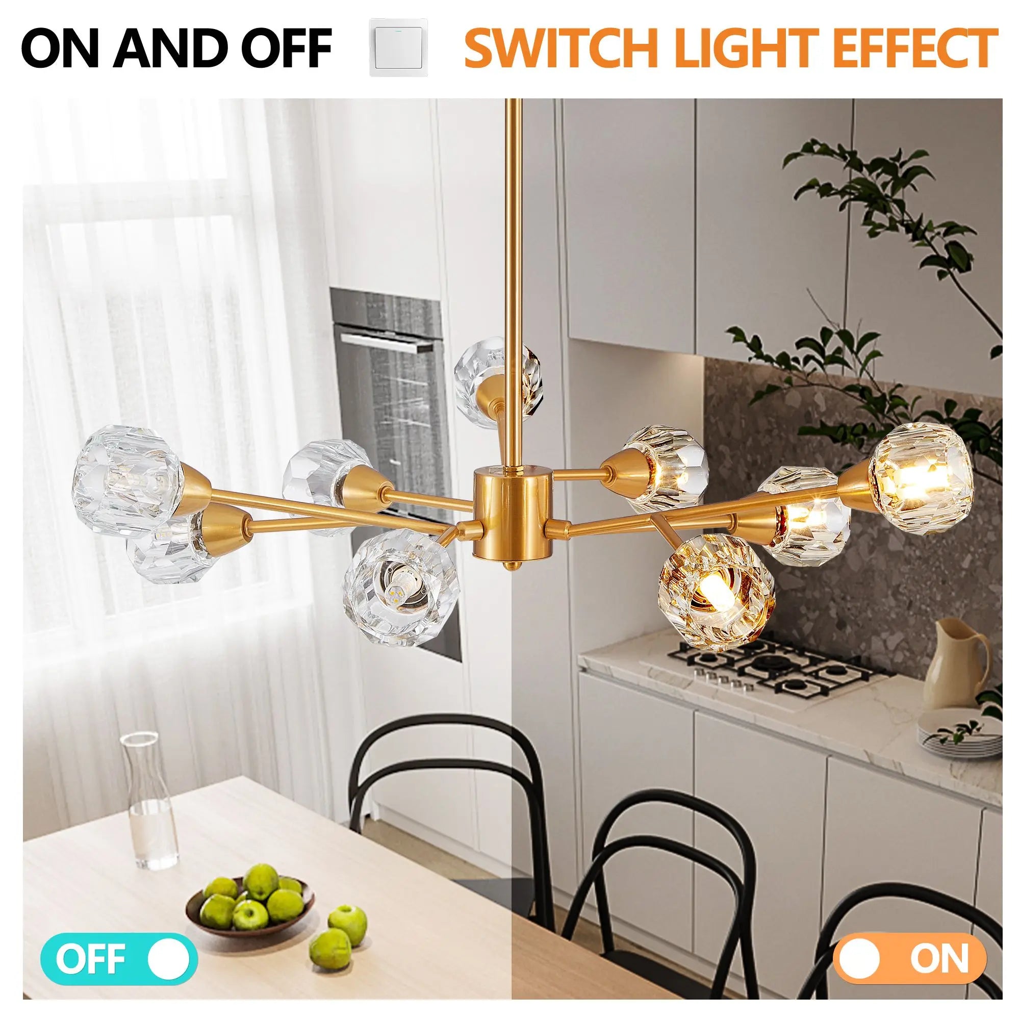 Modern 28" Golden Crystal Chandelier - 9 Lights