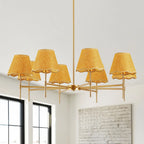 Gold Farmhouse Boho Rattan Chandelier (8-Light)