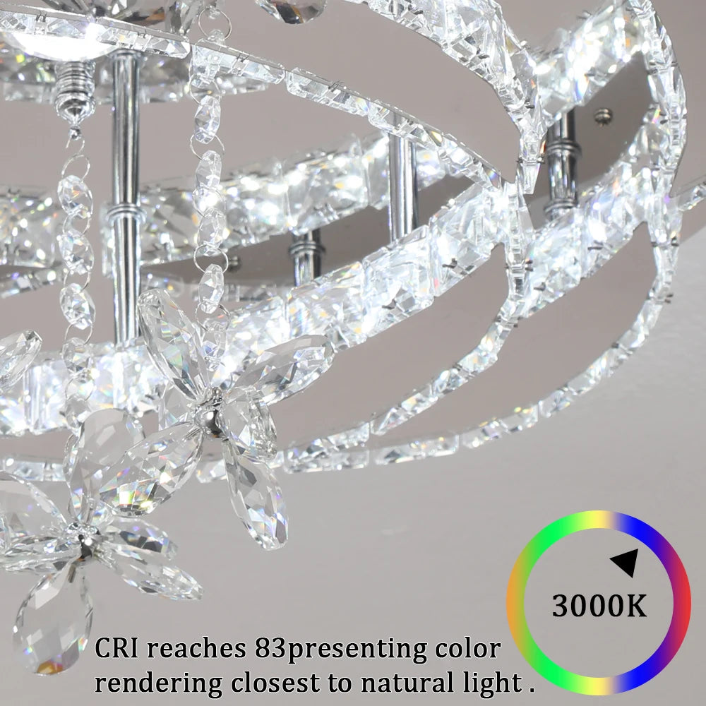 Luxury K9 Crystal Chandelier - Modern Dimmable LED Flush Mount