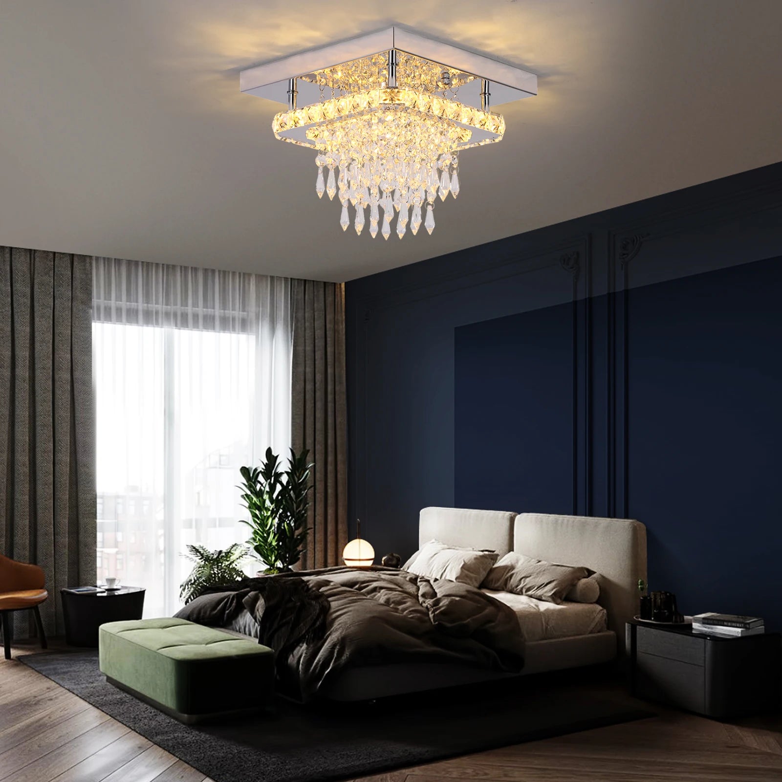 Modern Luxury Silver K9 Crystal Ceiling Lamp