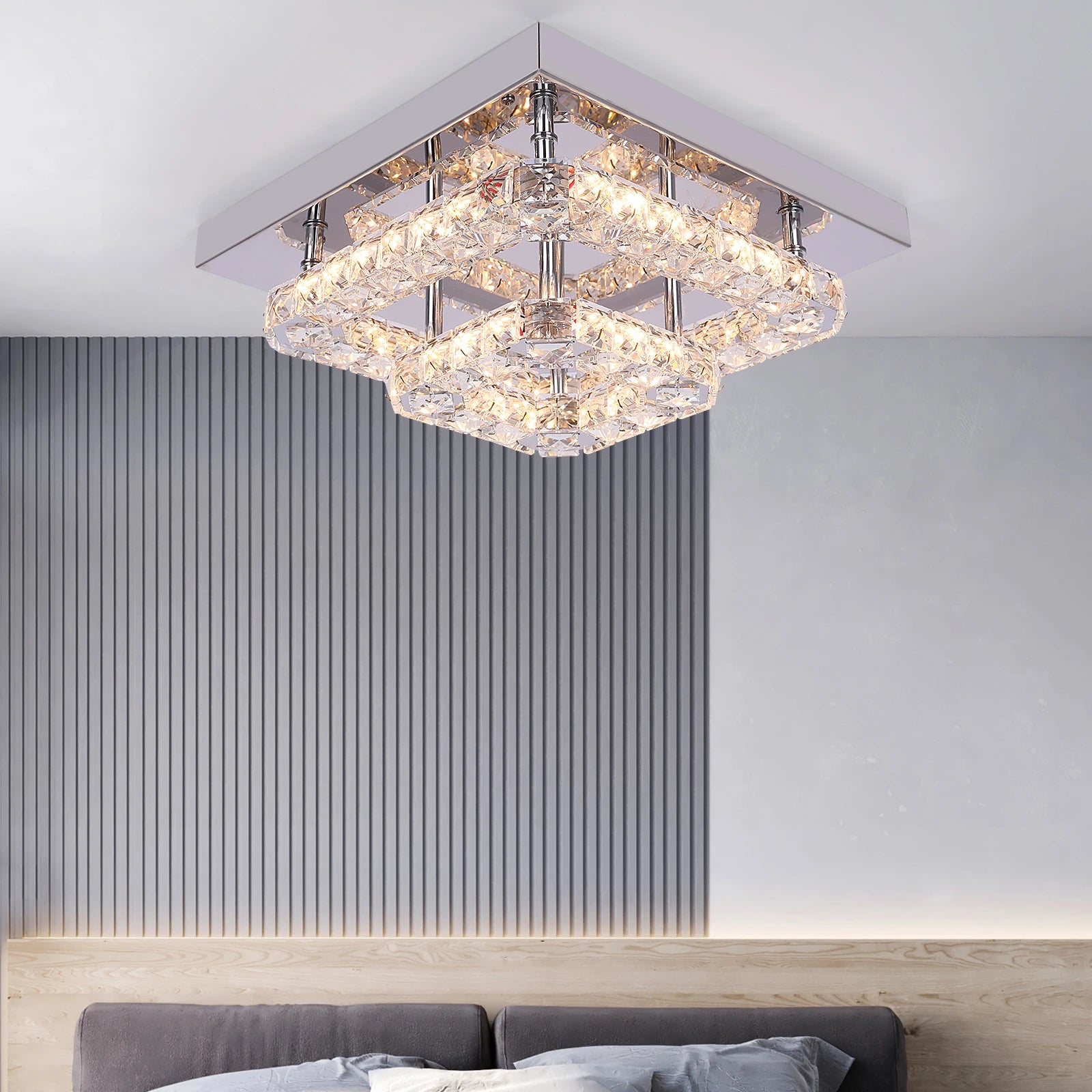 Luxury Square Crystal LED Ceiling Light