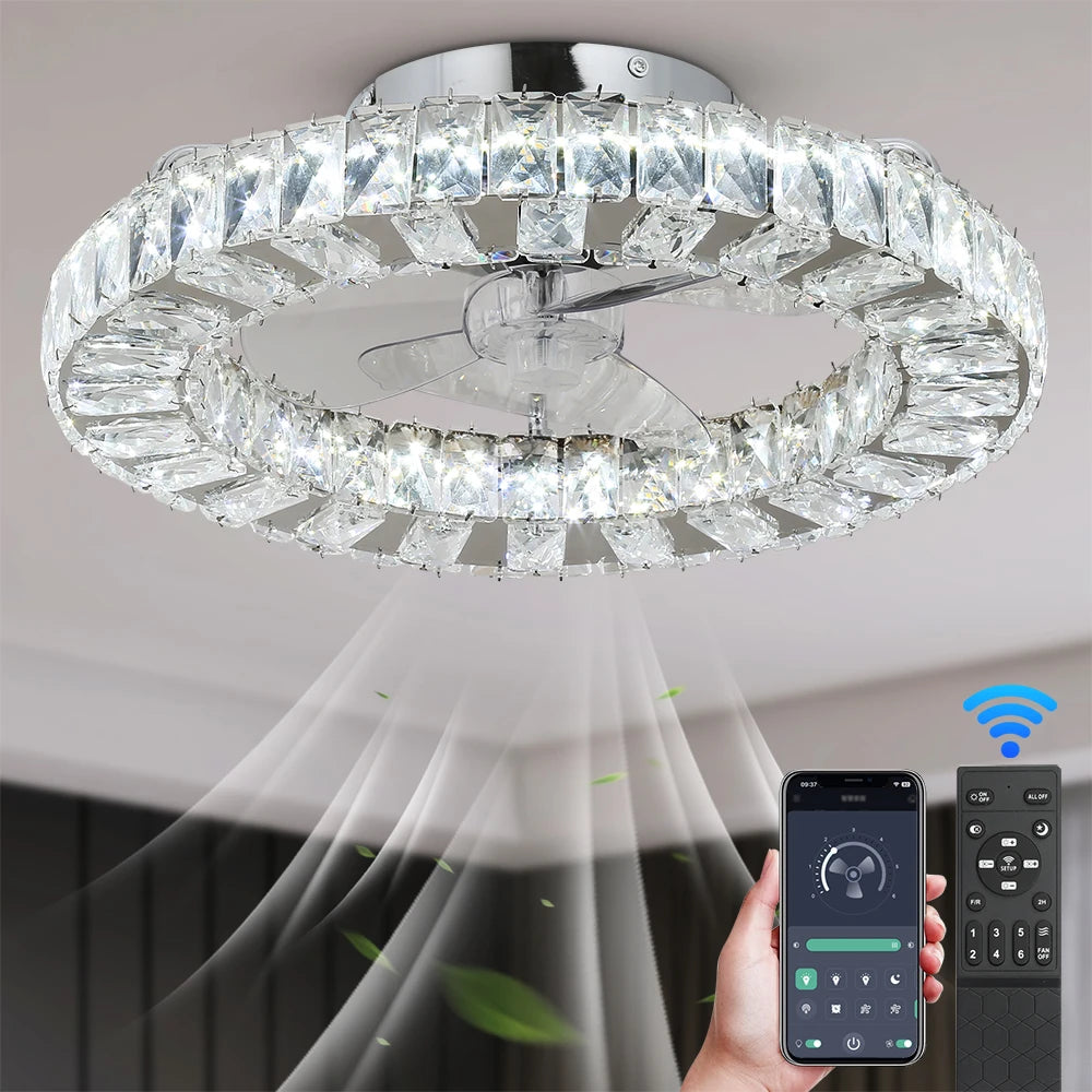 Luxury Crystal Chandelier Ceiling Fan with LED & Remote