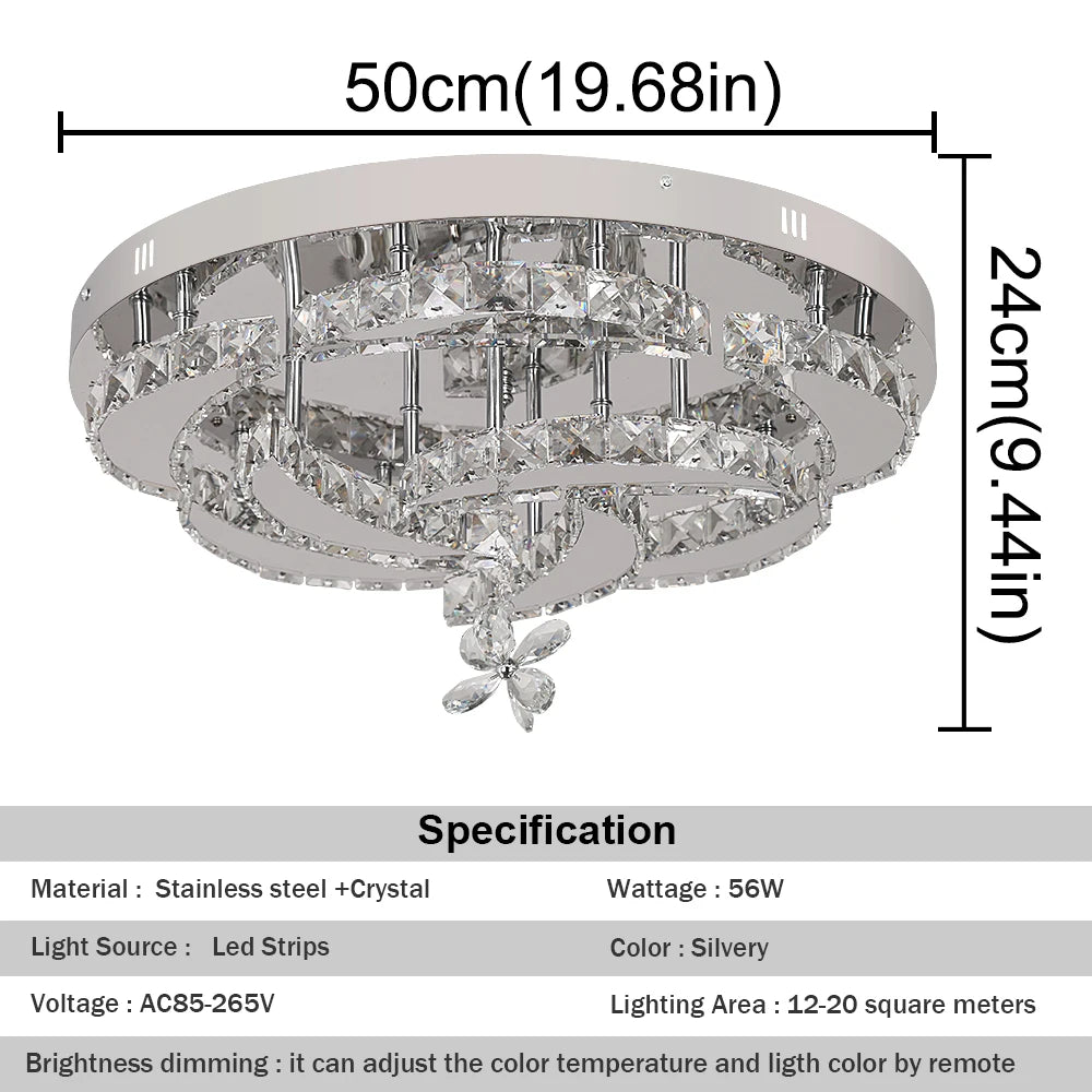 Luxury K9 Crystal Chandelier - Modern Dimmable LED Flush Mount