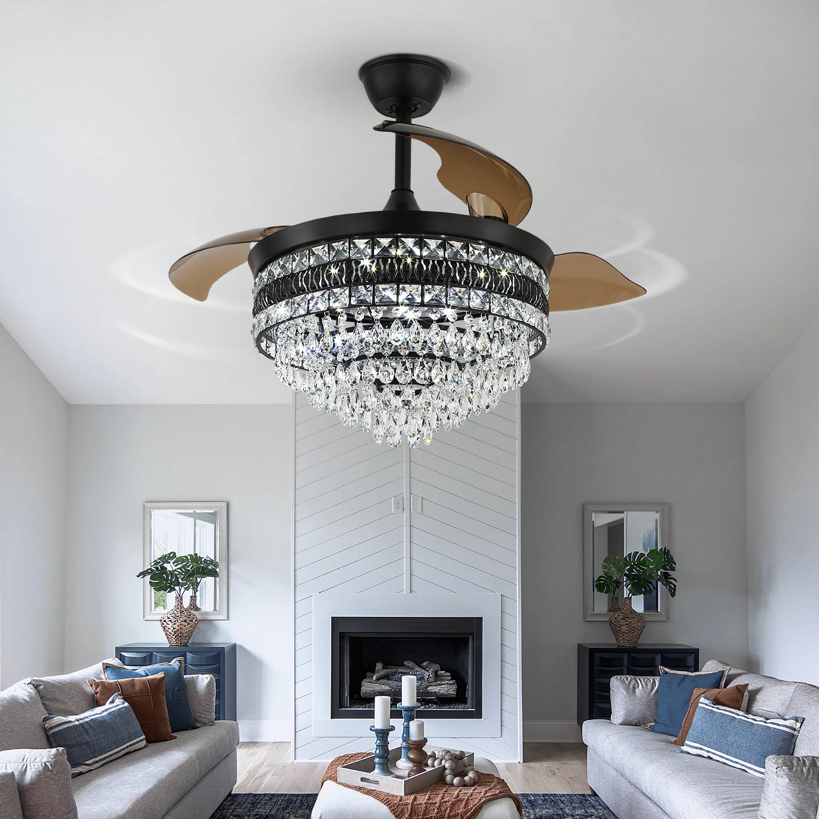 Luxury Gold Smart Ceiling Fan Chandelier - 42"