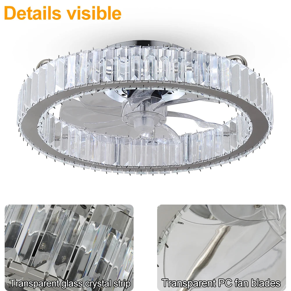 Luxury Crystal Chandelier Ceiling Fan with LED & Remote