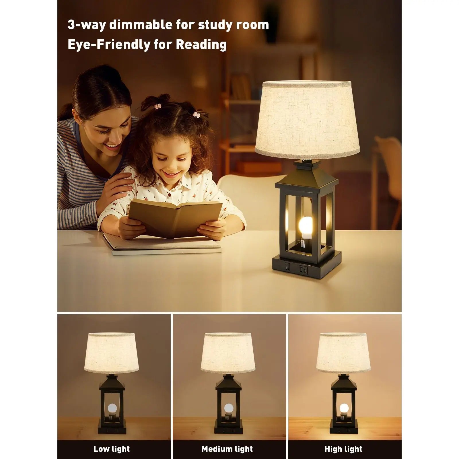 Modern Farmhouse Touch Control Table Lamps with USB-A & C Ports