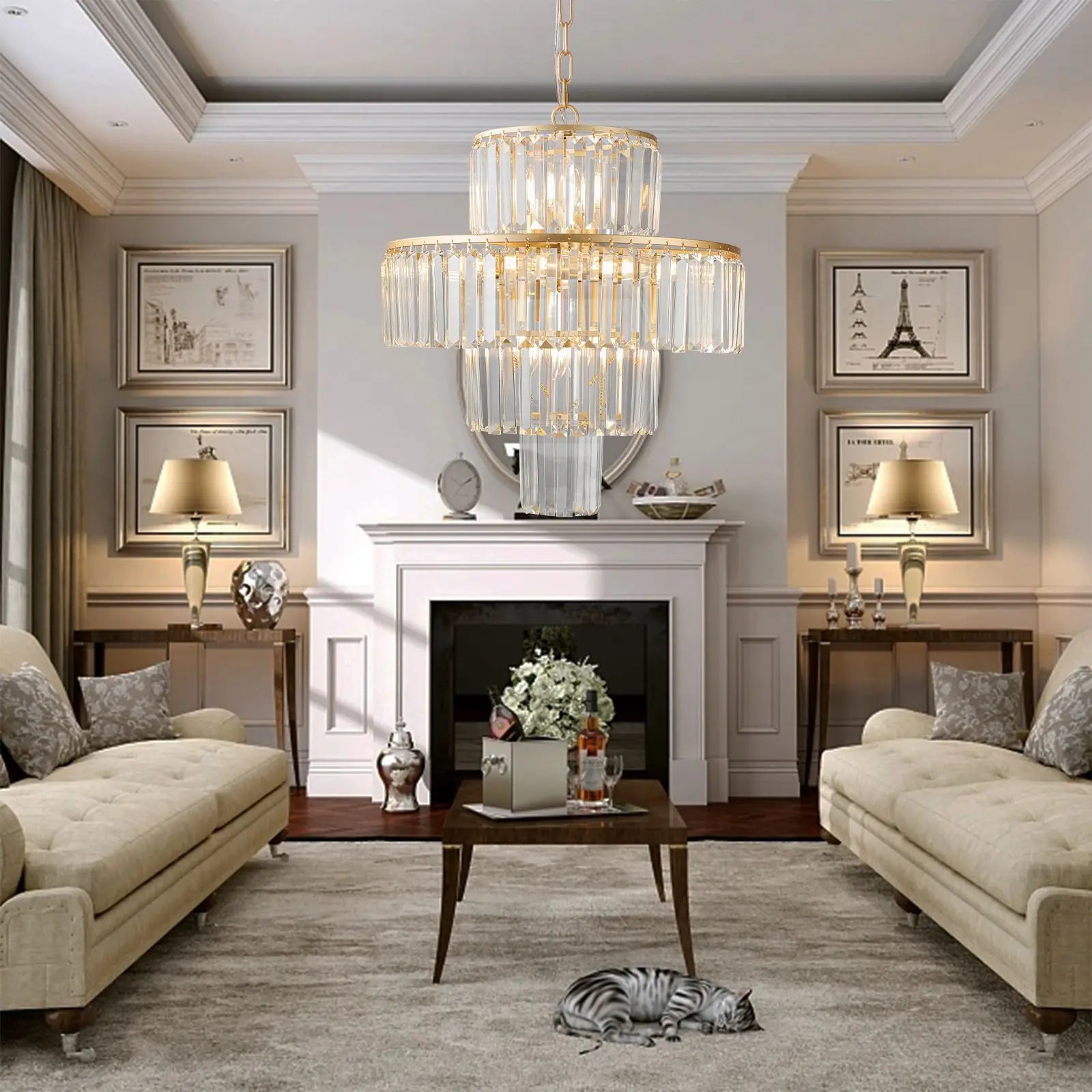 Modern 20" 4-Tier Crystal Chandelier - Gold Finish