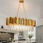 Modern Luxury Gold Crystal Chandelier - 32" Large 8-Light Pendant