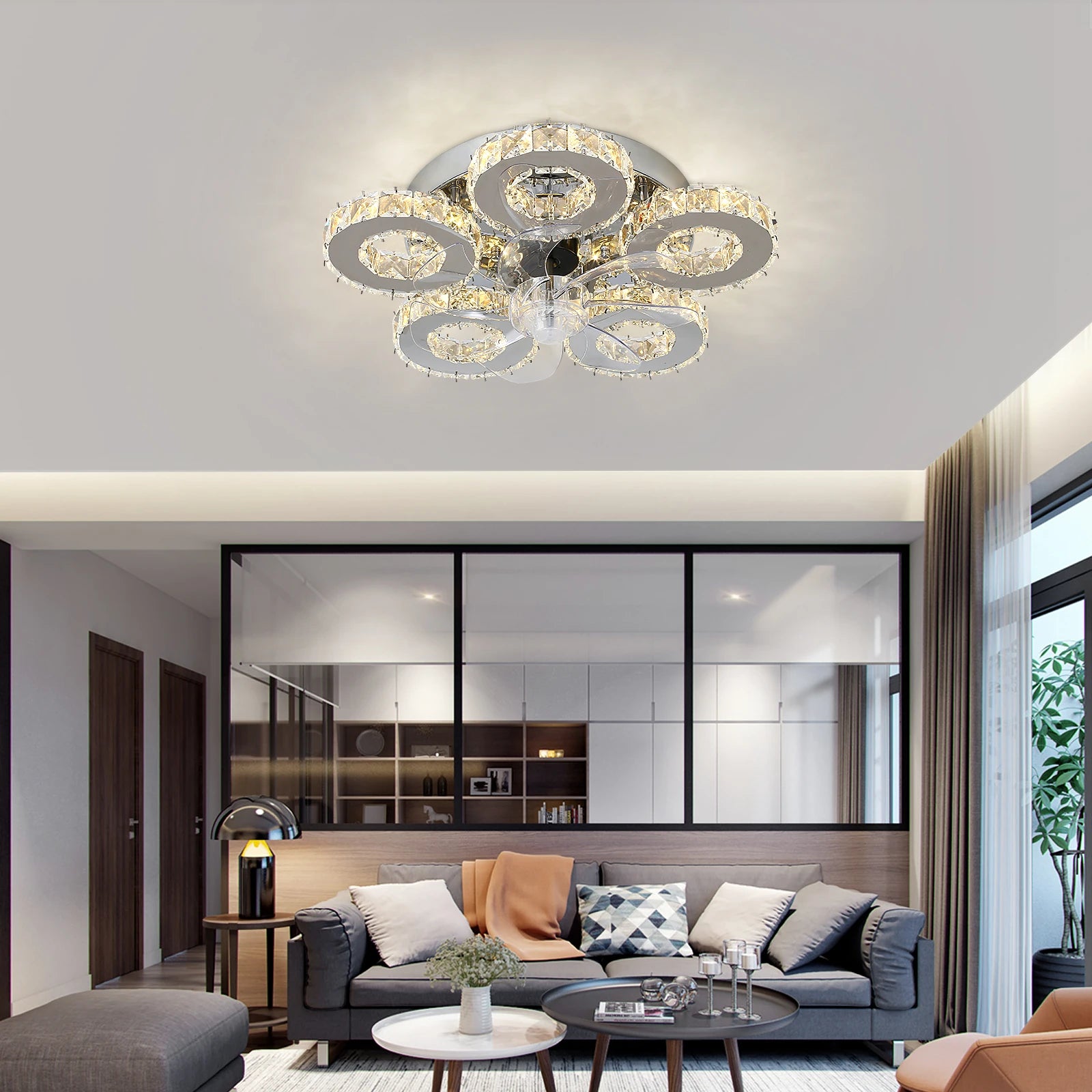 Modern Luxury Crystal Ceiling Fan Chandelier