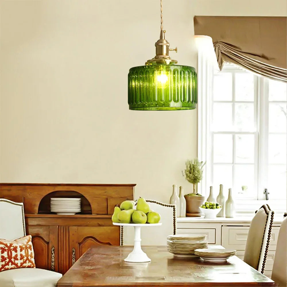 Retro Green Glass Crystal Pendant Light