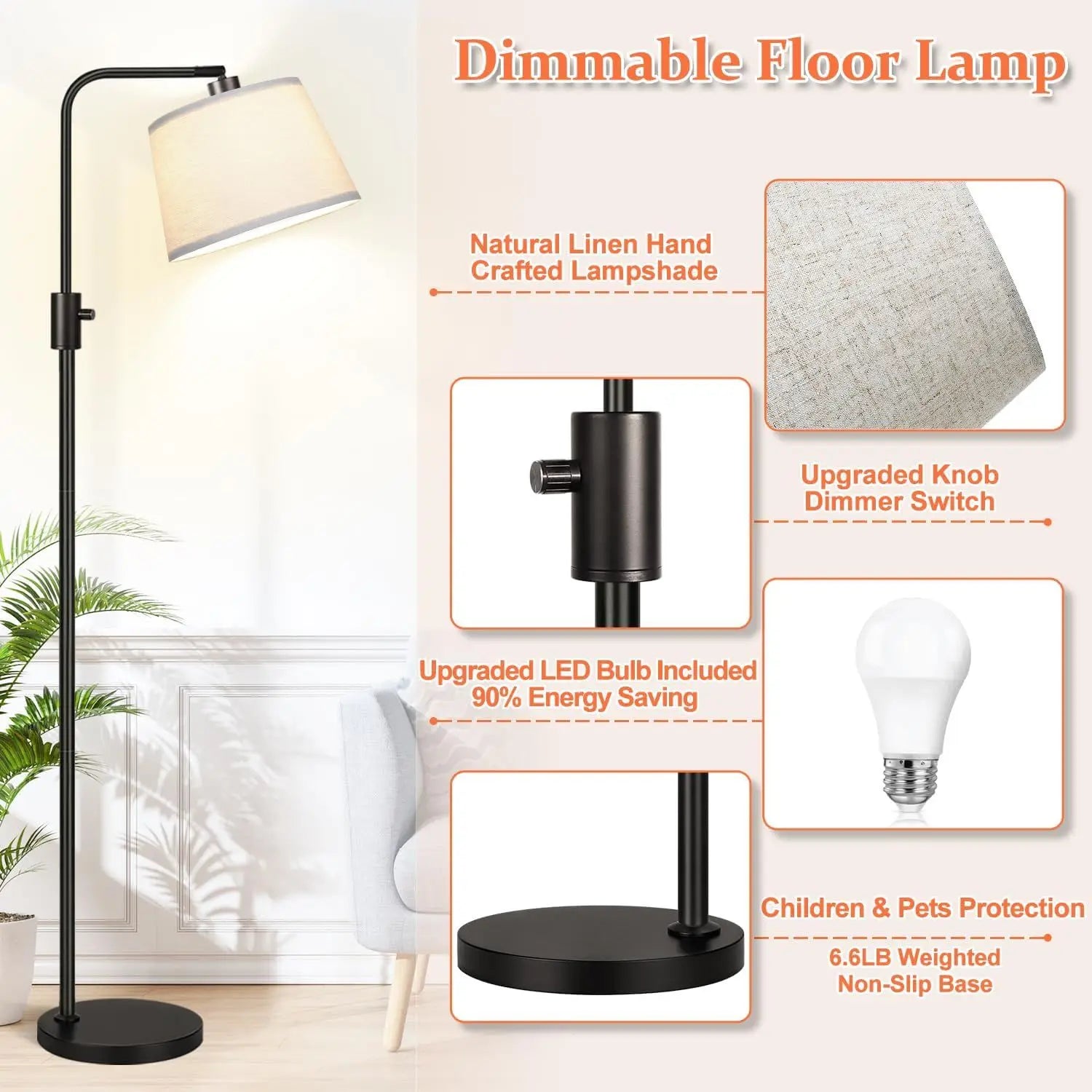 Opeloak Stepless Dimmable Black Floor Lamp