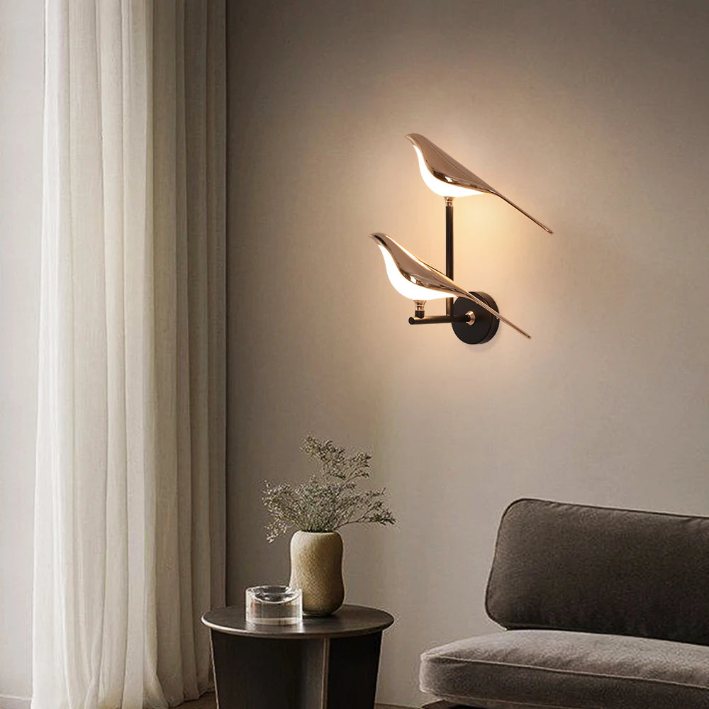 Creative Nordic Rotatable Bird Wall Light - Golden Crystal LED Sconce