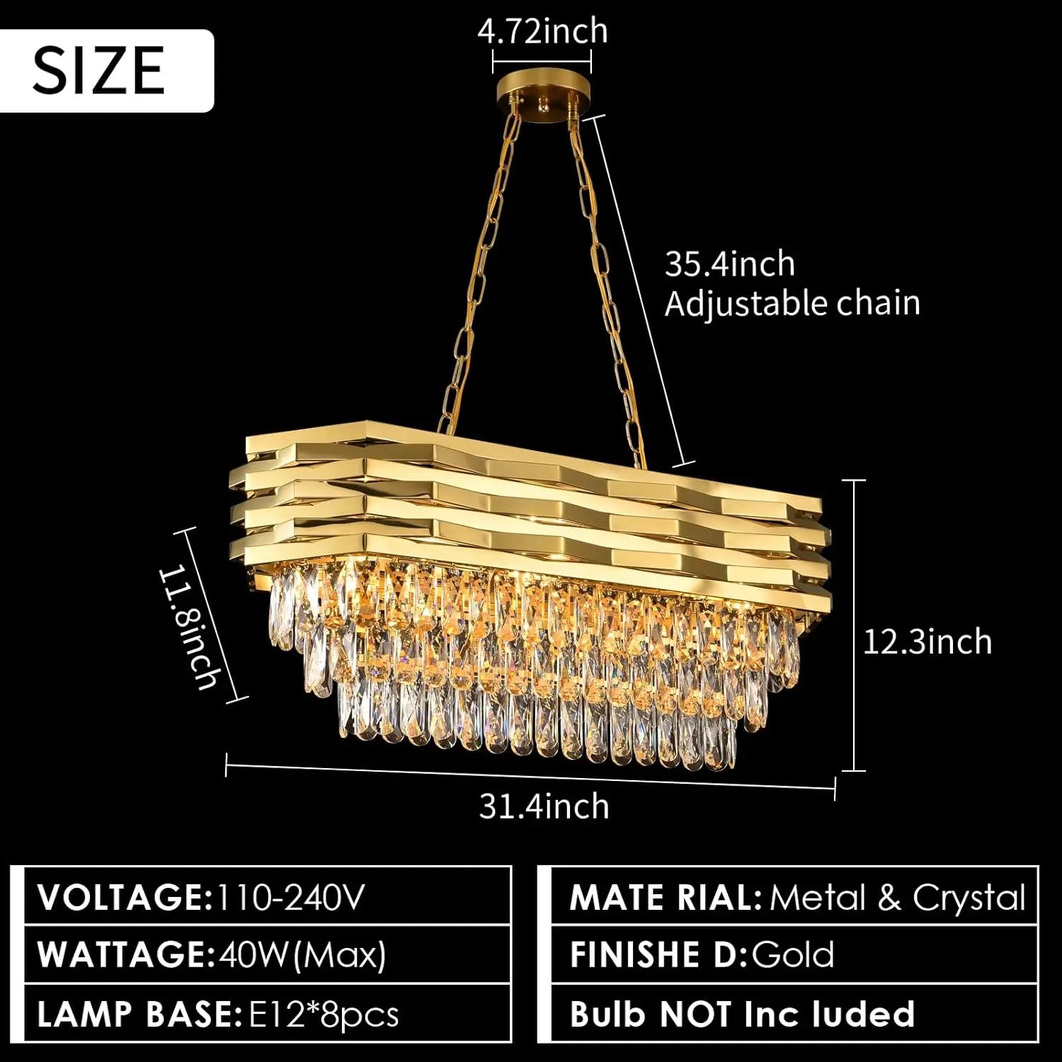 Gold Modern Crystal Chandelier - Luxury 8-Light Oval Ceiling Fixture