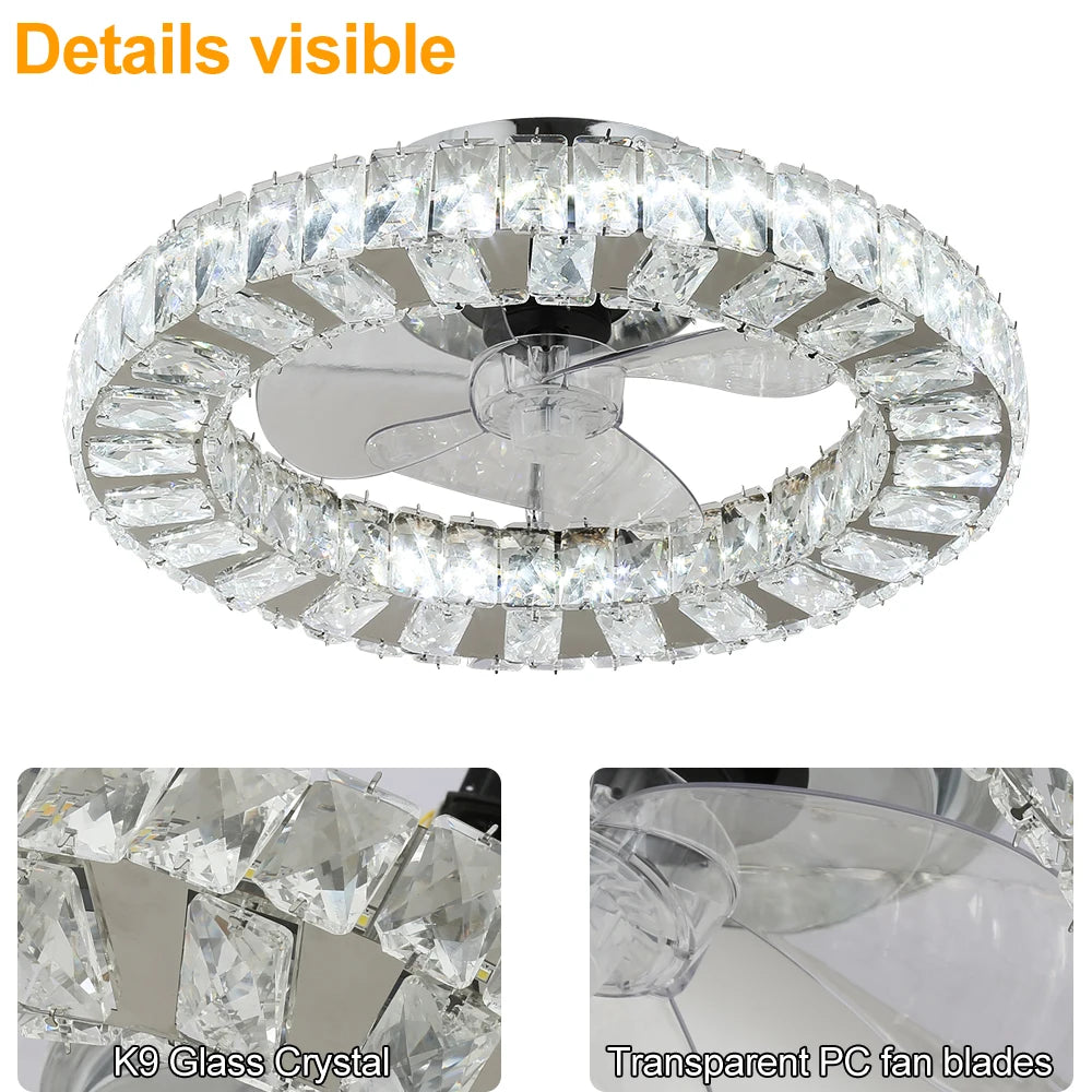 Luxury Crystal Chandelier Ceiling Fan with LED & Remote