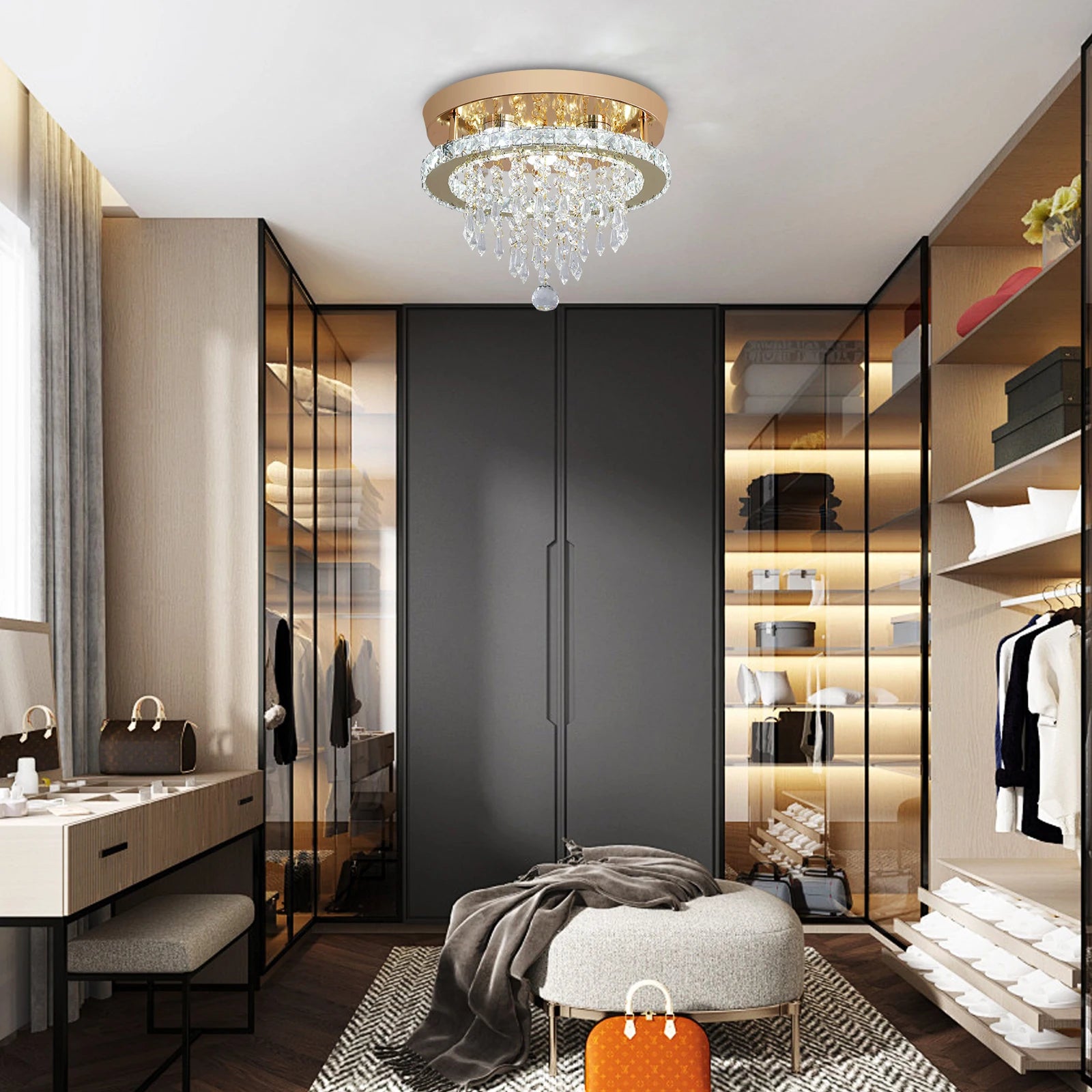 Luxury Gold Crystal Chandelier - Modern LED Bedroom Light