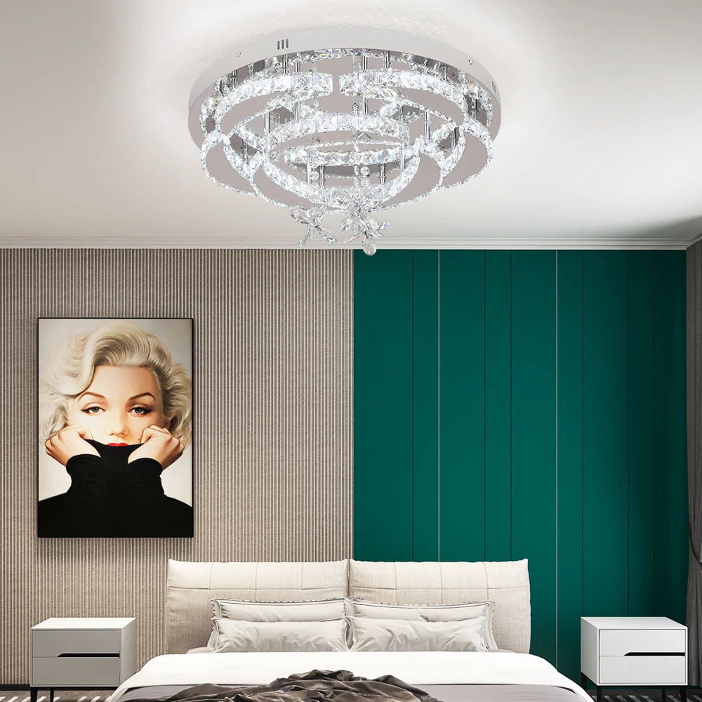 Luxury K9 Crystal Chandelier - Modern Dimmable LED Flush Mount
