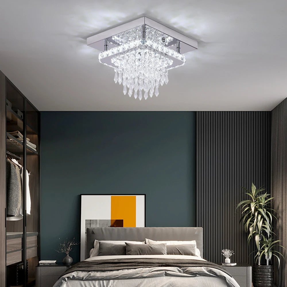 Modern Luxury Silver K9 Crystal Ceiling Lamp