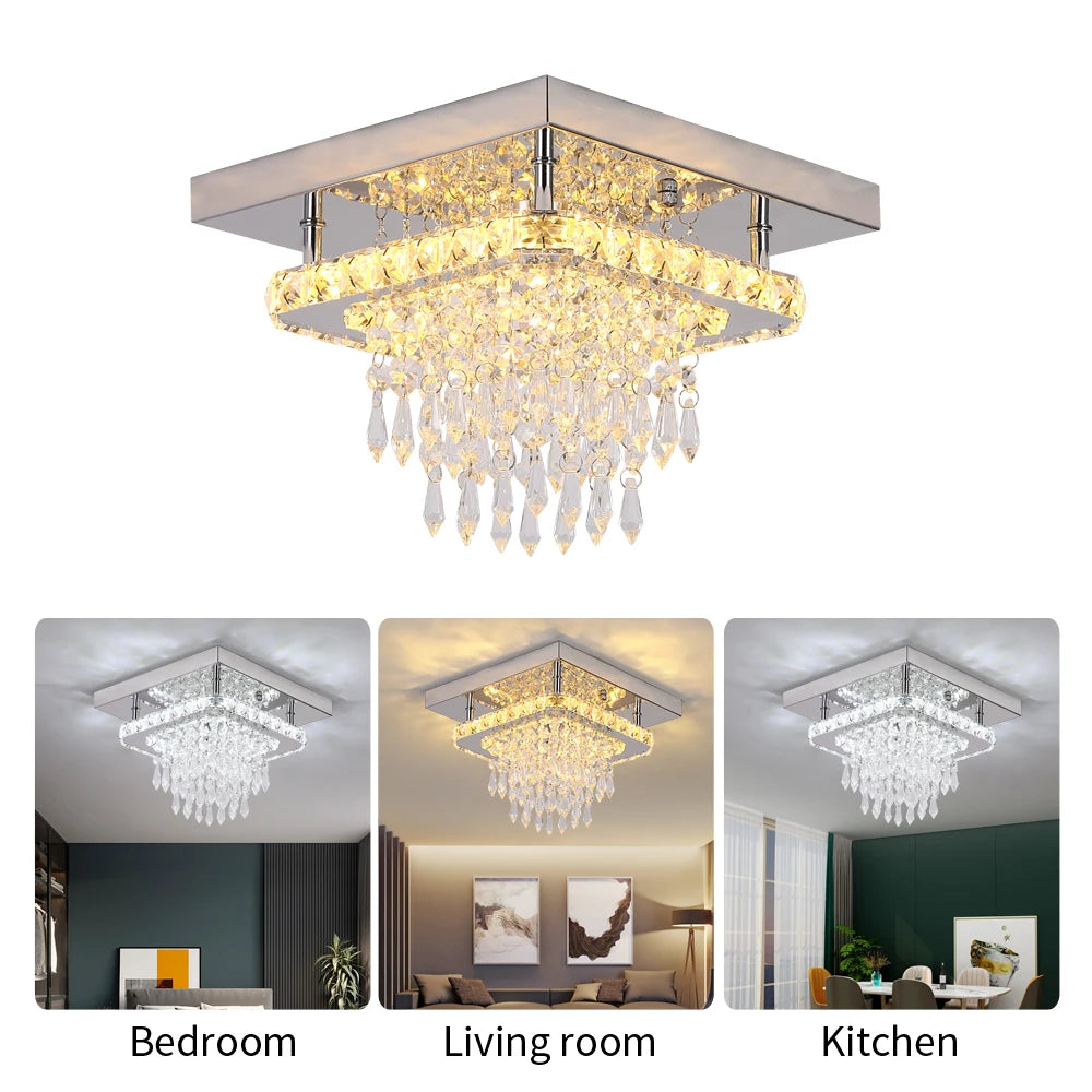 Modern Luxury Silver K9 Crystal Ceiling Lamp