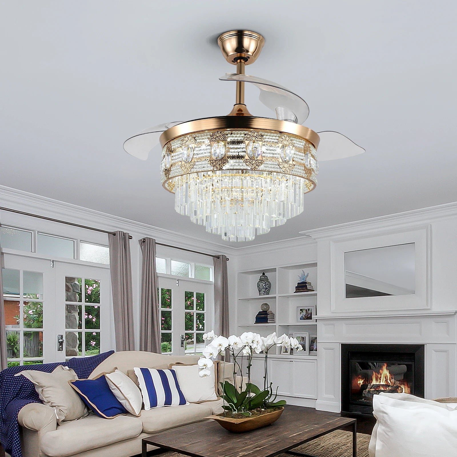 Luxury Gold Smart Ceiling Fan Chandelier - 42"