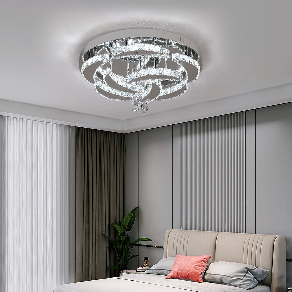 Luxury K9 Crystal Chandelier - Modern Dimmable LED Flush Mount