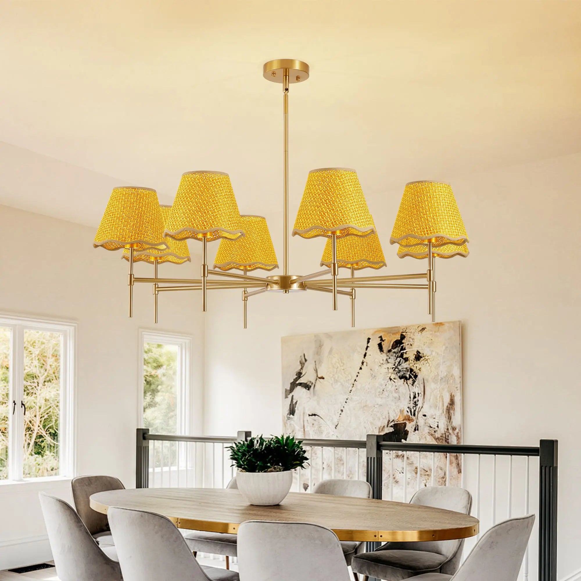 Gold Farmhouse Boho Rattan Chandelier (8-Light)