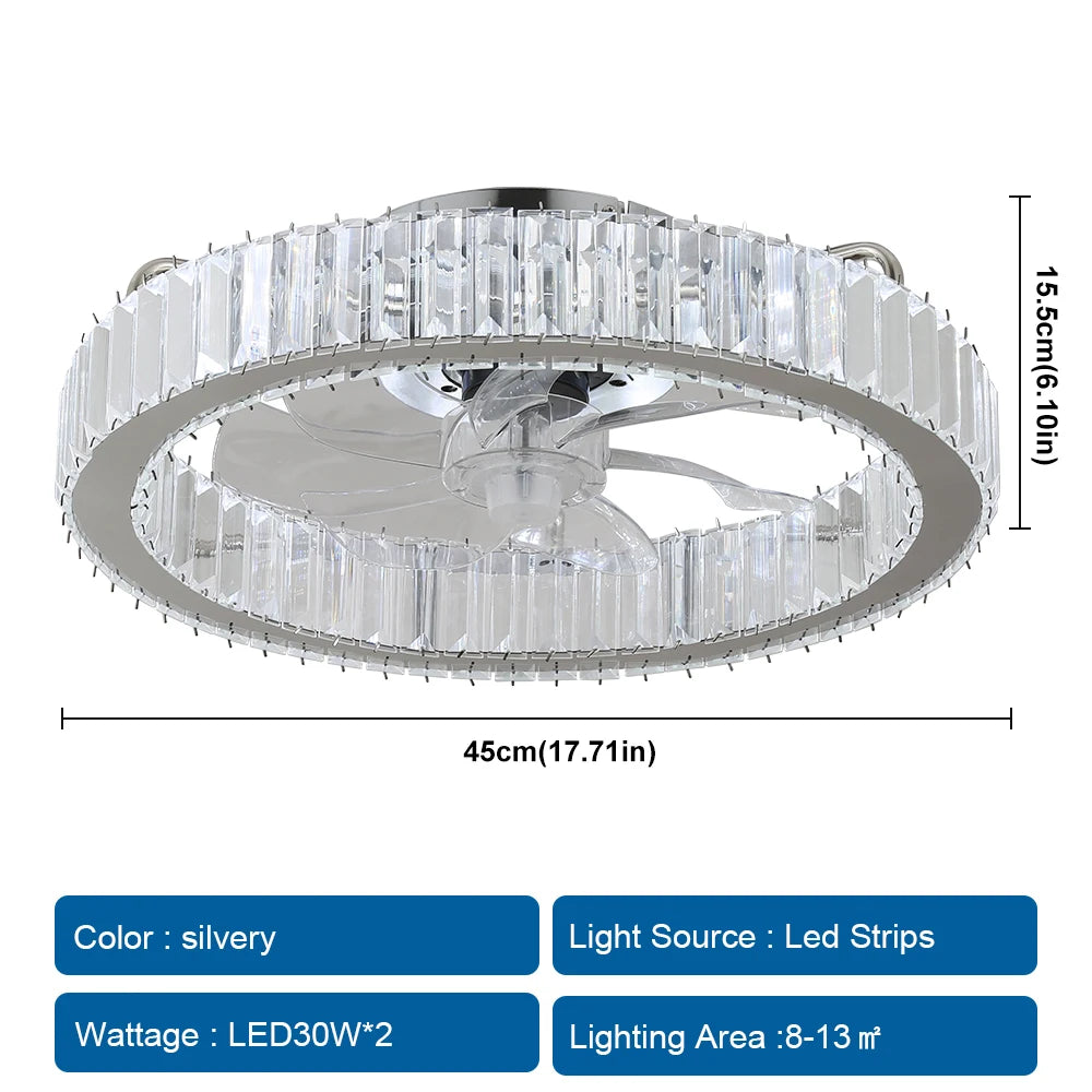 Luxury Crystal Chandelier Ceiling Fan with LED & Remote