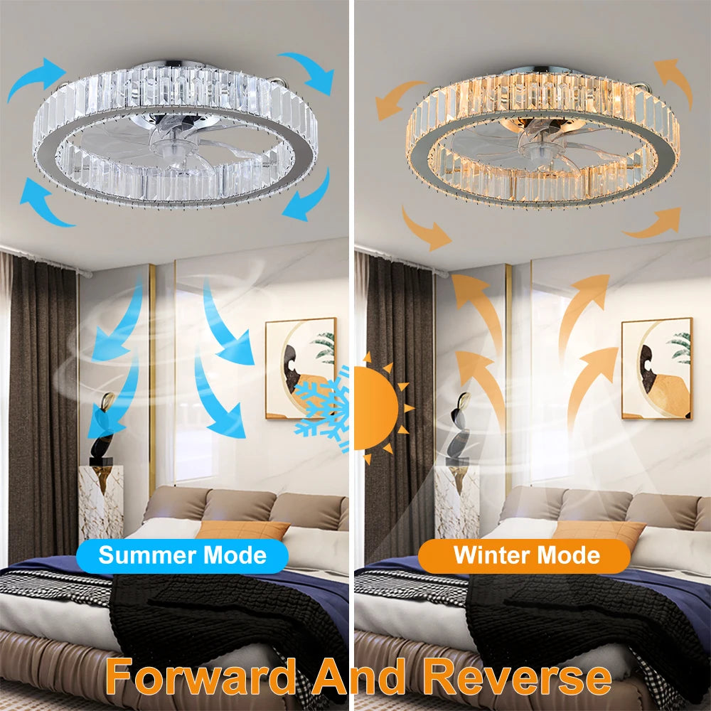 Luxury Crystal Chandelier Ceiling Fan with LED & Remote