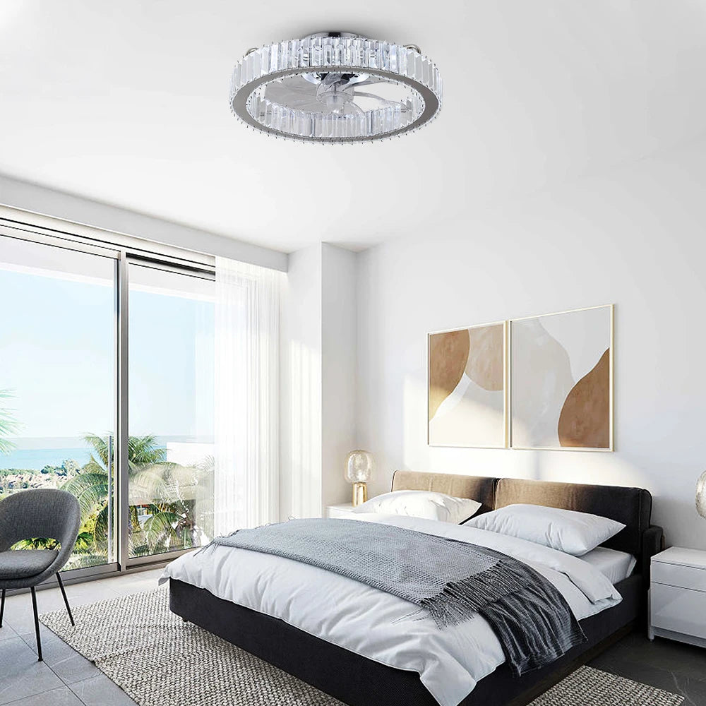 Luxury Crystal Chandelier Ceiling Fan with LED & Remote