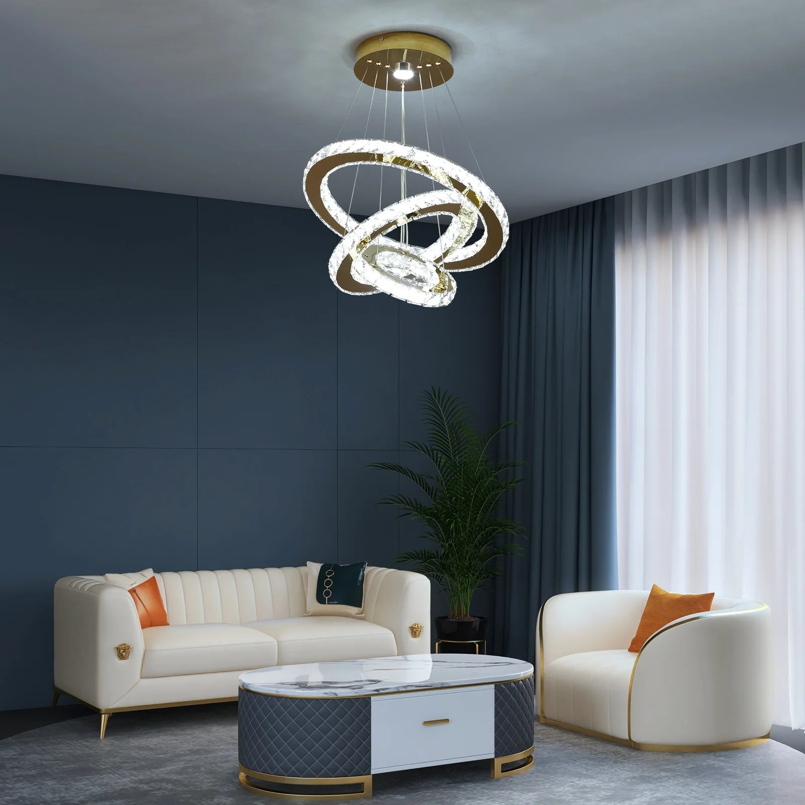 French Luxury 3-Ring Crystal Chandelier - Modern LED Light