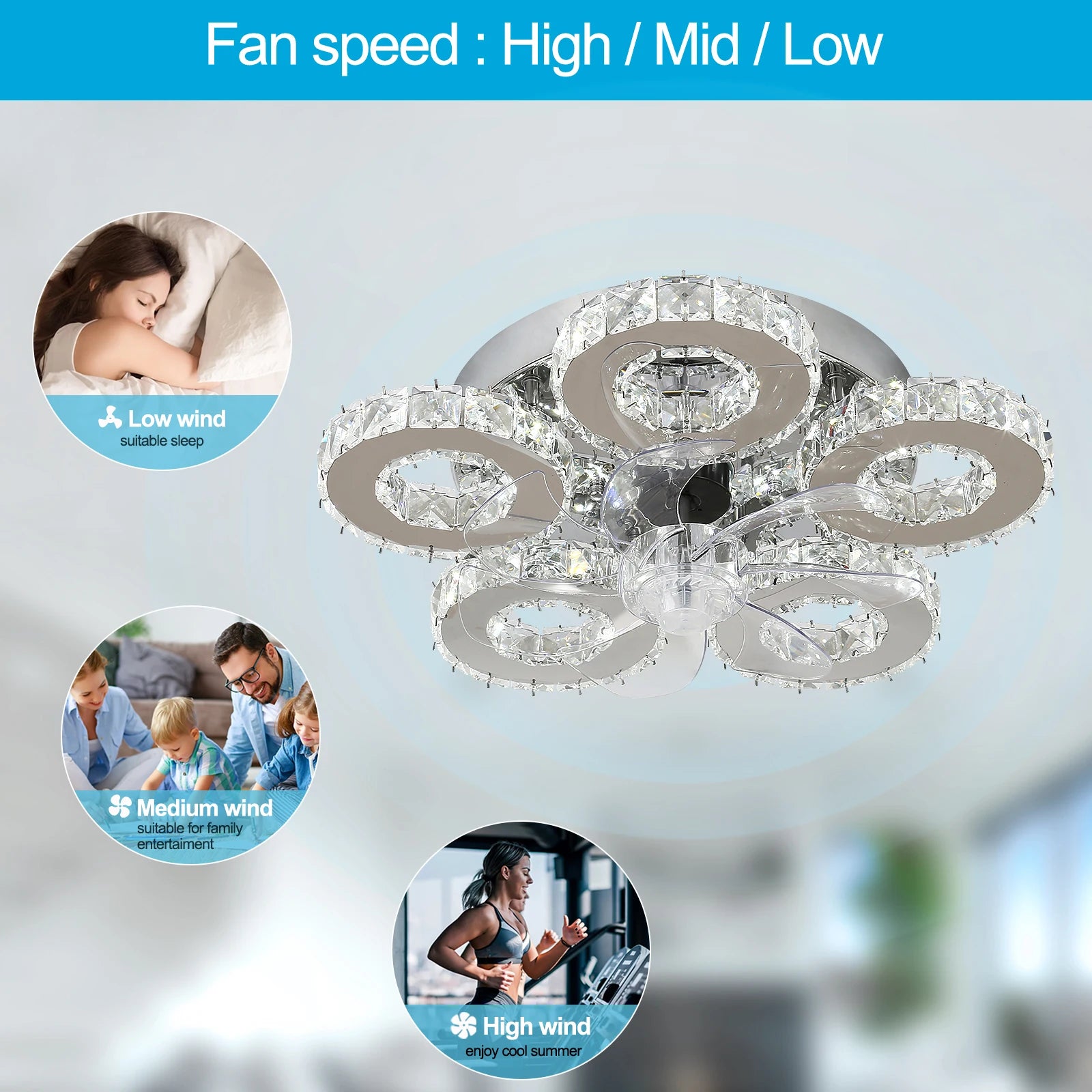 Modern Luxury Crystal Ceiling Fan Chandelier