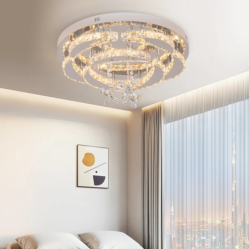 Luxury K9 Crystal Chandelier - Modern Dimmable LED Flush Mount