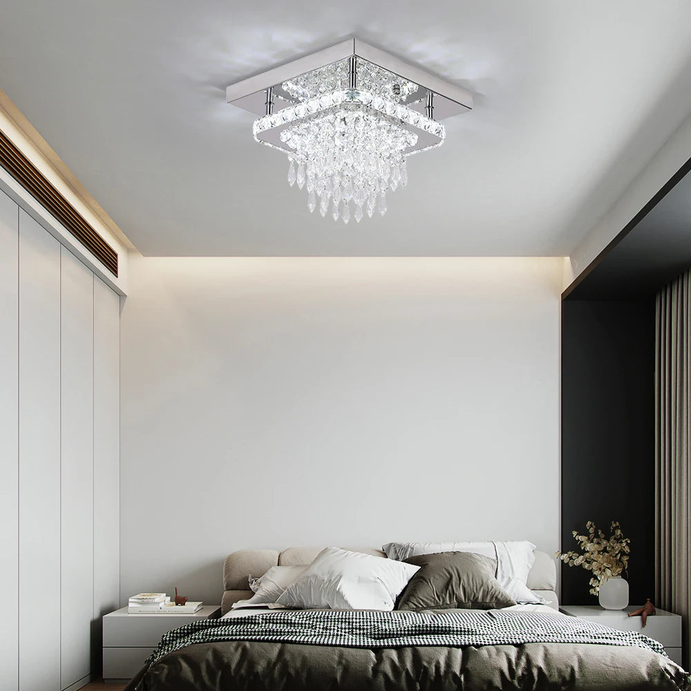 Modern Luxury Silver K9 Crystal Ceiling Lamp