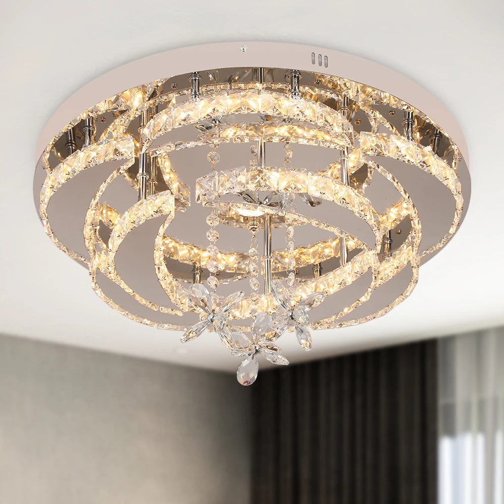 Luxury K9 Crystal Chandelier - Modern Dimmable LED Flush Mount