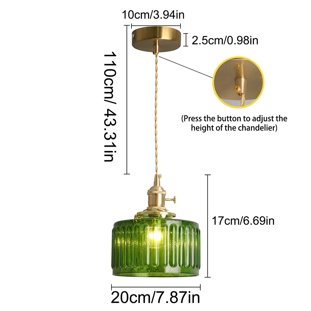 Retro Green Glass Crystal Pendant Light