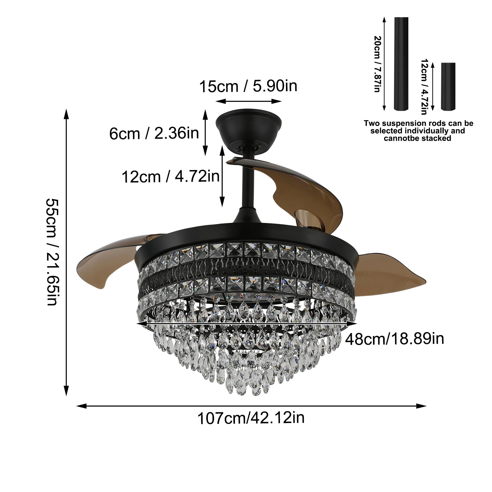 Luxury Gold Smart Ceiling Fan Chandelier - 42"