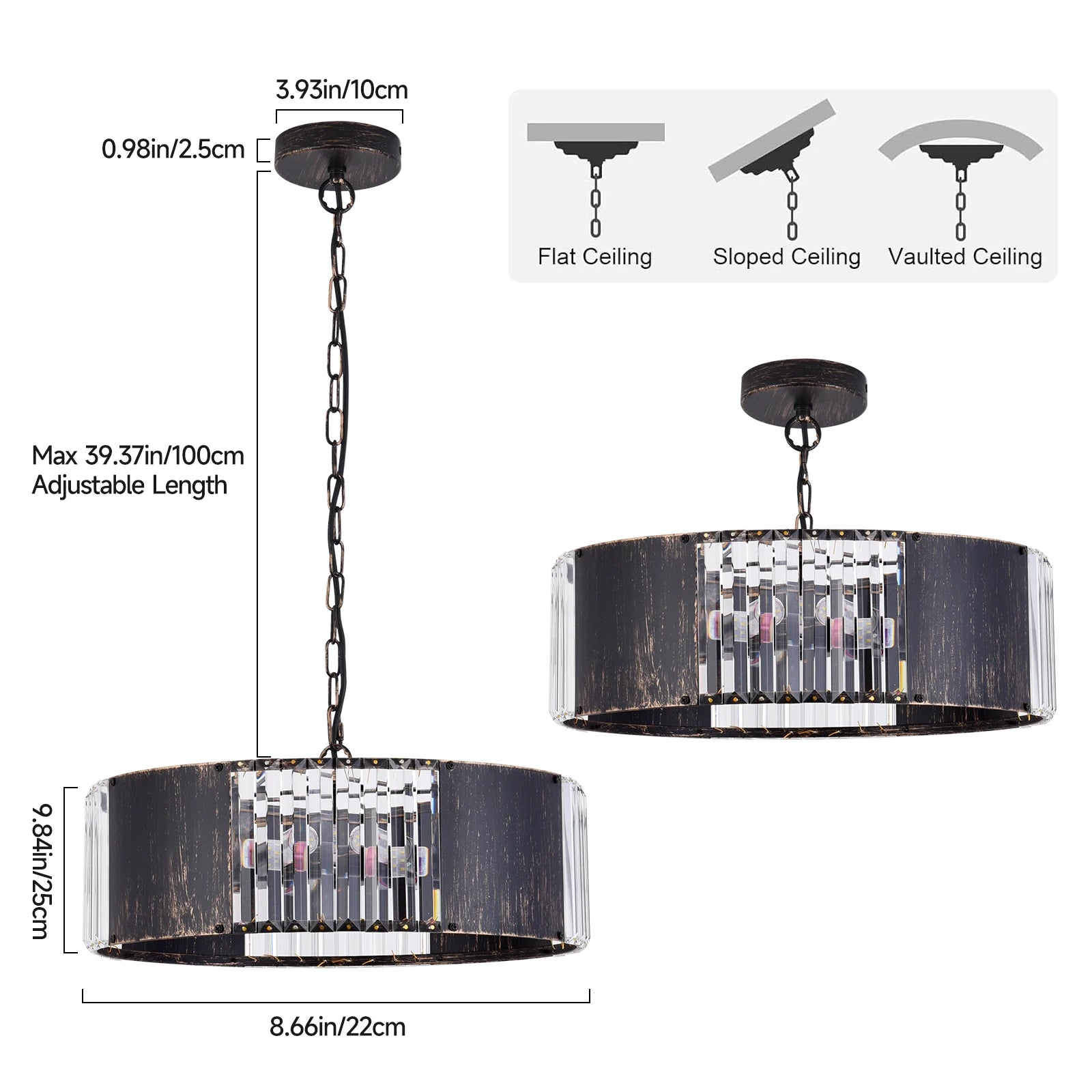 Luxury Black K9 Crystal Pendant Light