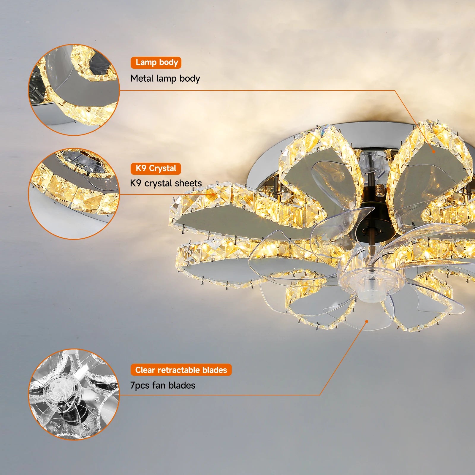Modern Luxury Crystal Ceiling Fan Chandelier
