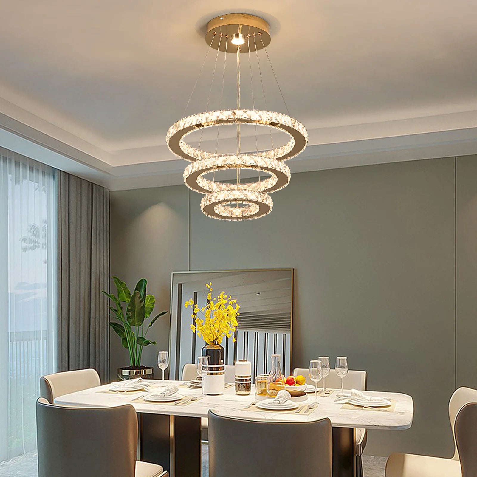 French Luxury 3-Ring Crystal Chandelier - Modern LED Light