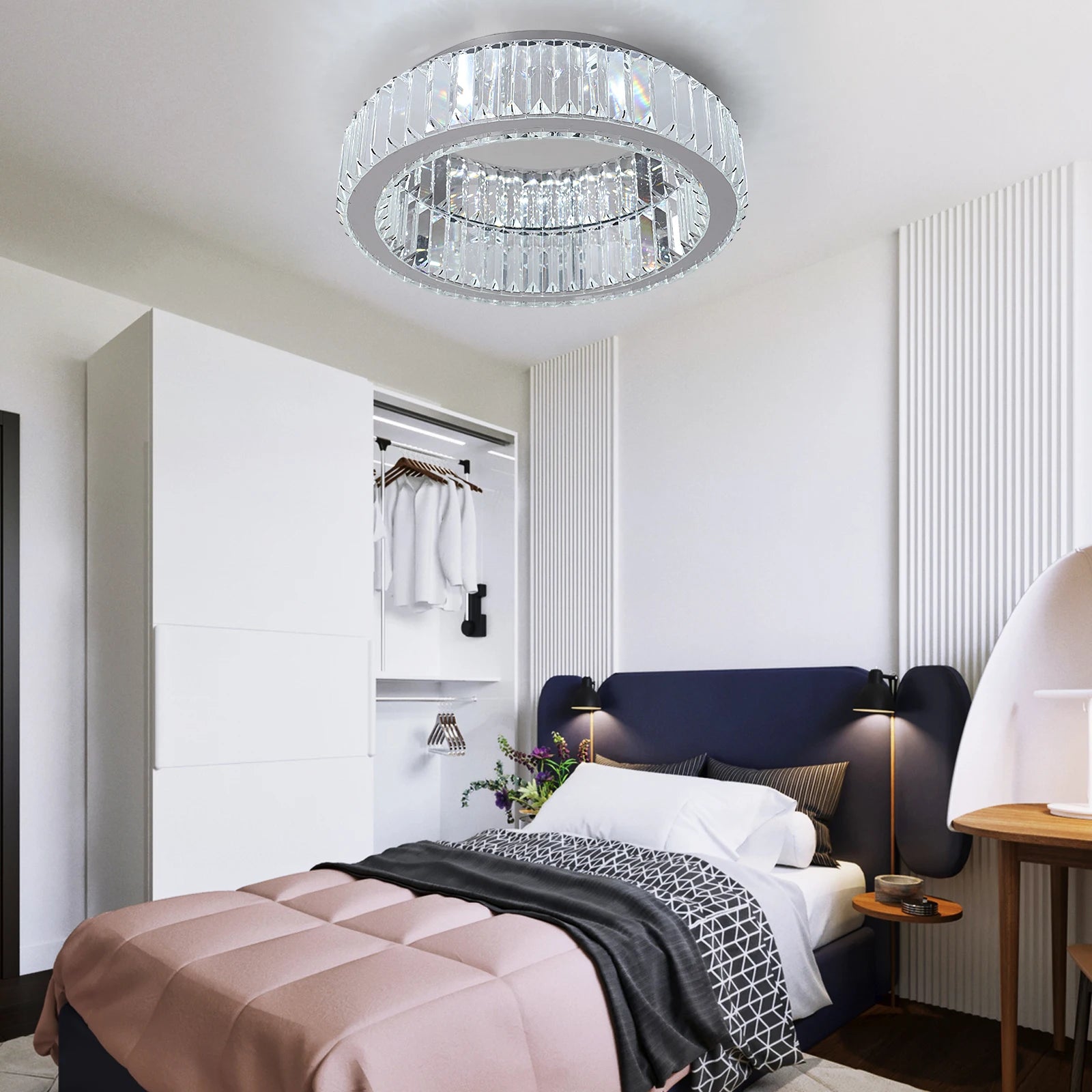 Modern Double-Circle Crystal LED Chandelier