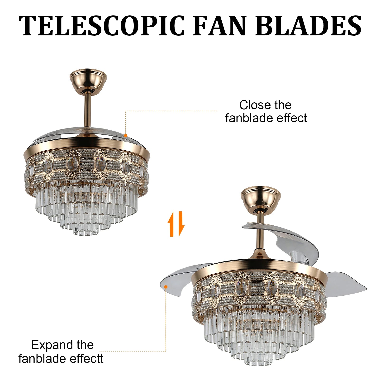 Luxury Gold Smart Ceiling Fan Chandelier - 42"