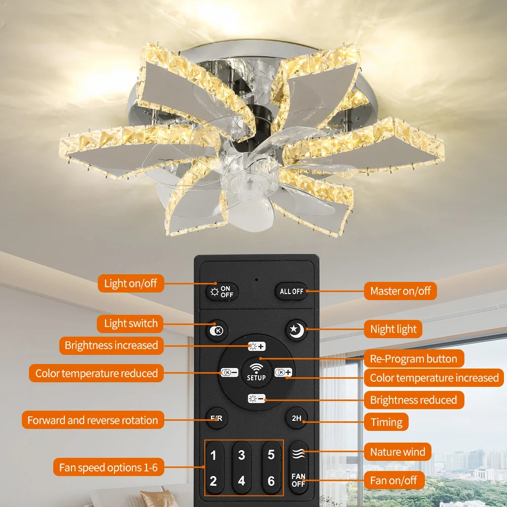 Modern Luxury Crystal Ceiling Fan Chandelier