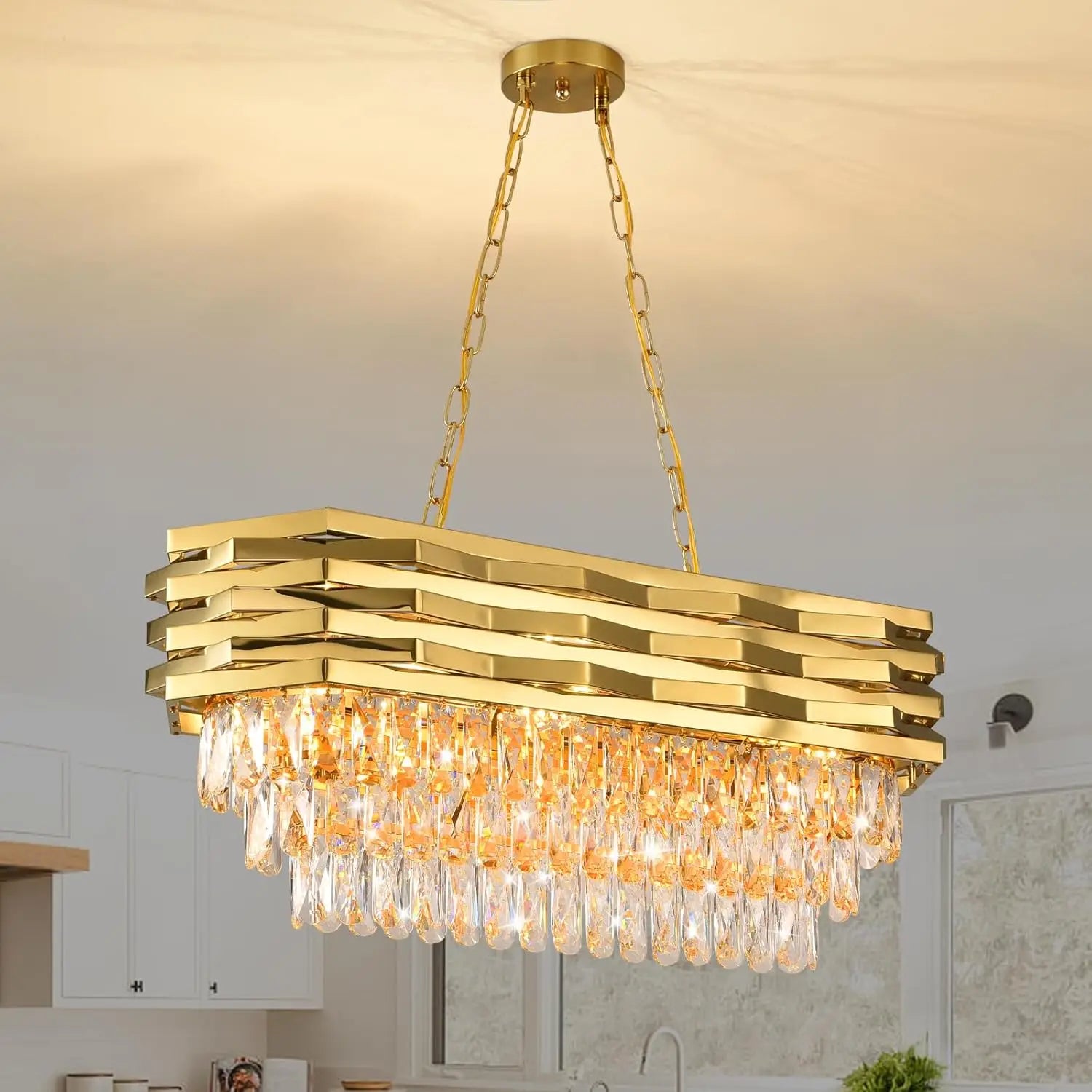 Gold Modern Crystal Chandelier - Luxury 8-Light Oval Ceiling Fixture